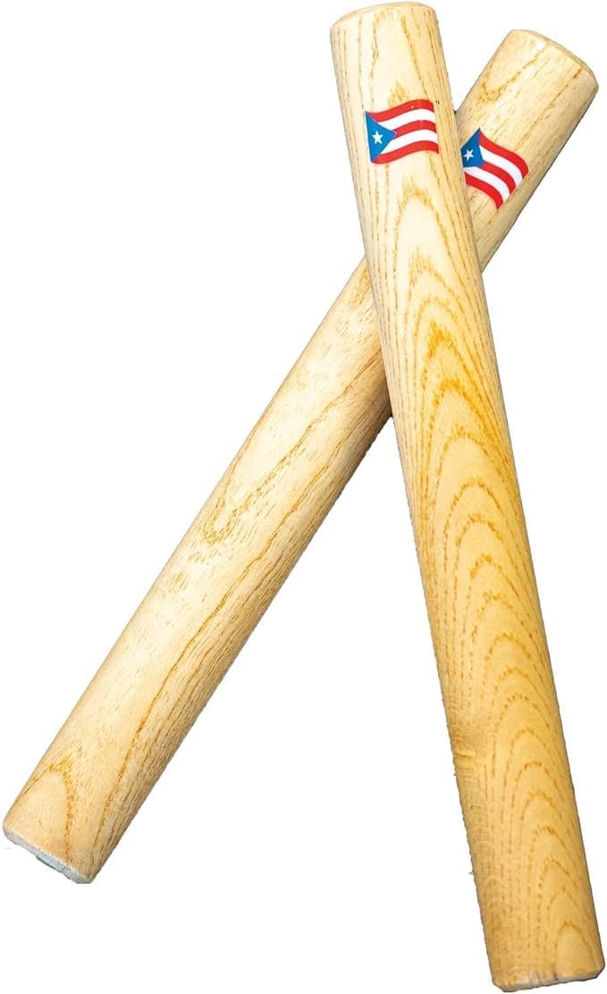 Wood Claves 8 Inch - with Puerto Rico Flag - Hand Percussion